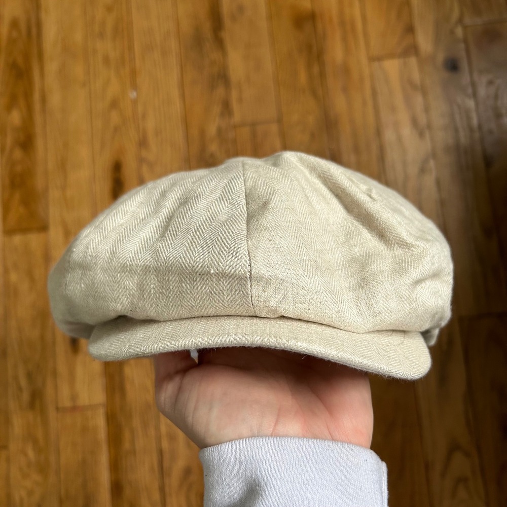 Botvela Mens Linen Newsboy Cap Herringbone Cream Baker Boy Hat Size 7 3/8 59cm